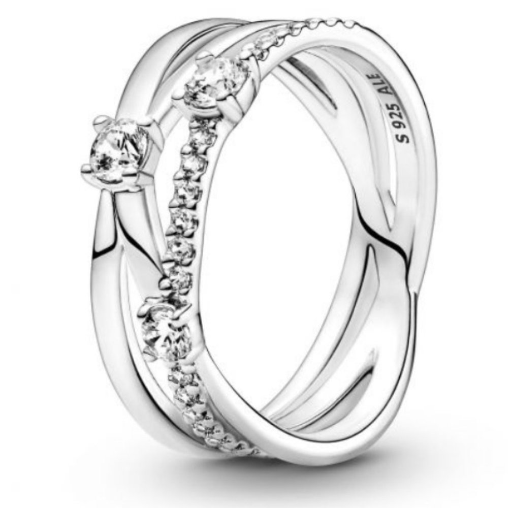 PANDORA 925 Silver CZ Sparkling Triple Band Ring sz 5